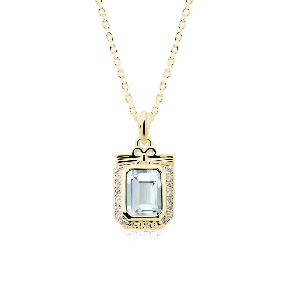 Engravable Year Aquamarine Halo Pendant Necklace - Image 7
