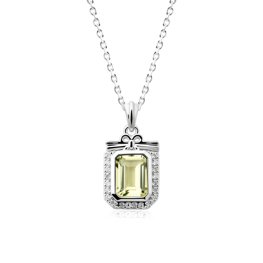 Engravable Year Lemon Quartz Halo Pendant Necklace - Image 6