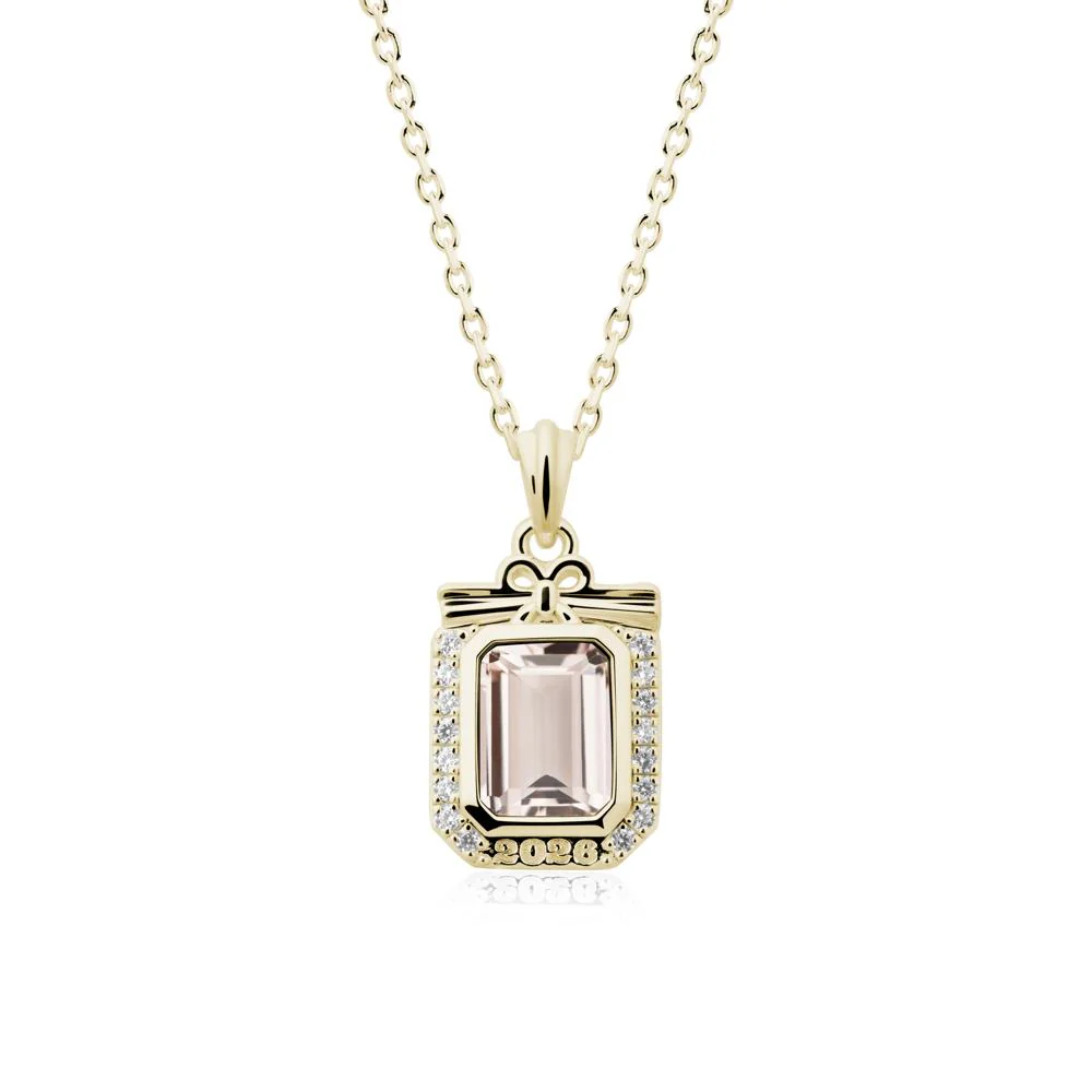 Engravable Year Morganite Halo Pendant Necklace - Image 4