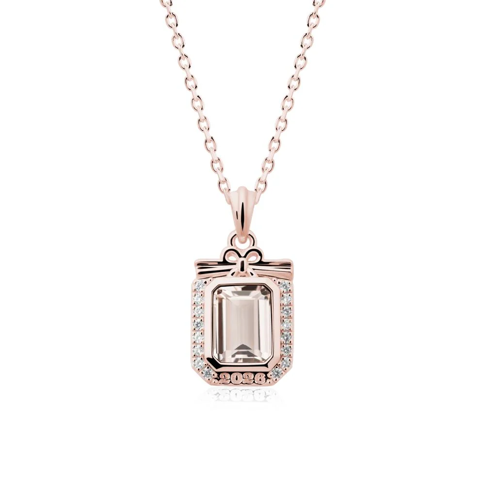 Engravable Year Morganite Halo Pendant Necklace - Image 5