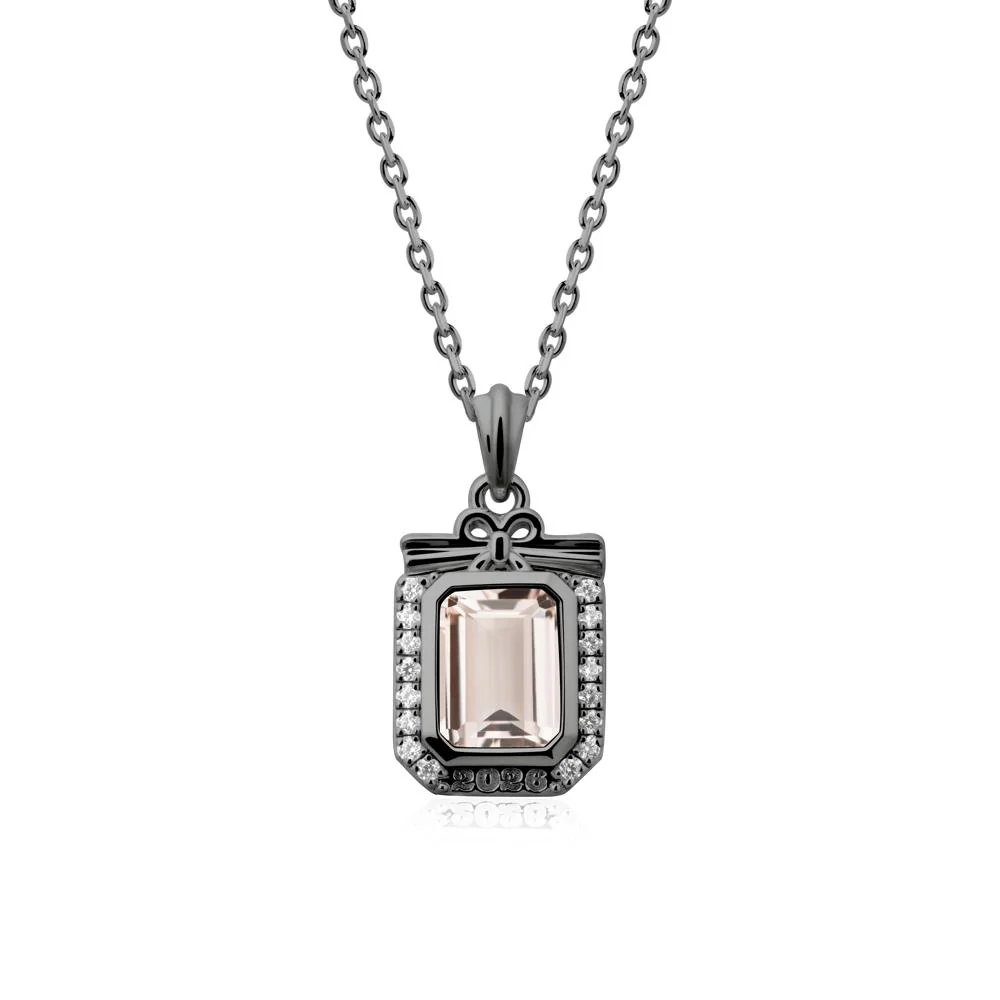 Engravable Year Morganite Halo Pendant Necklace - Image 8