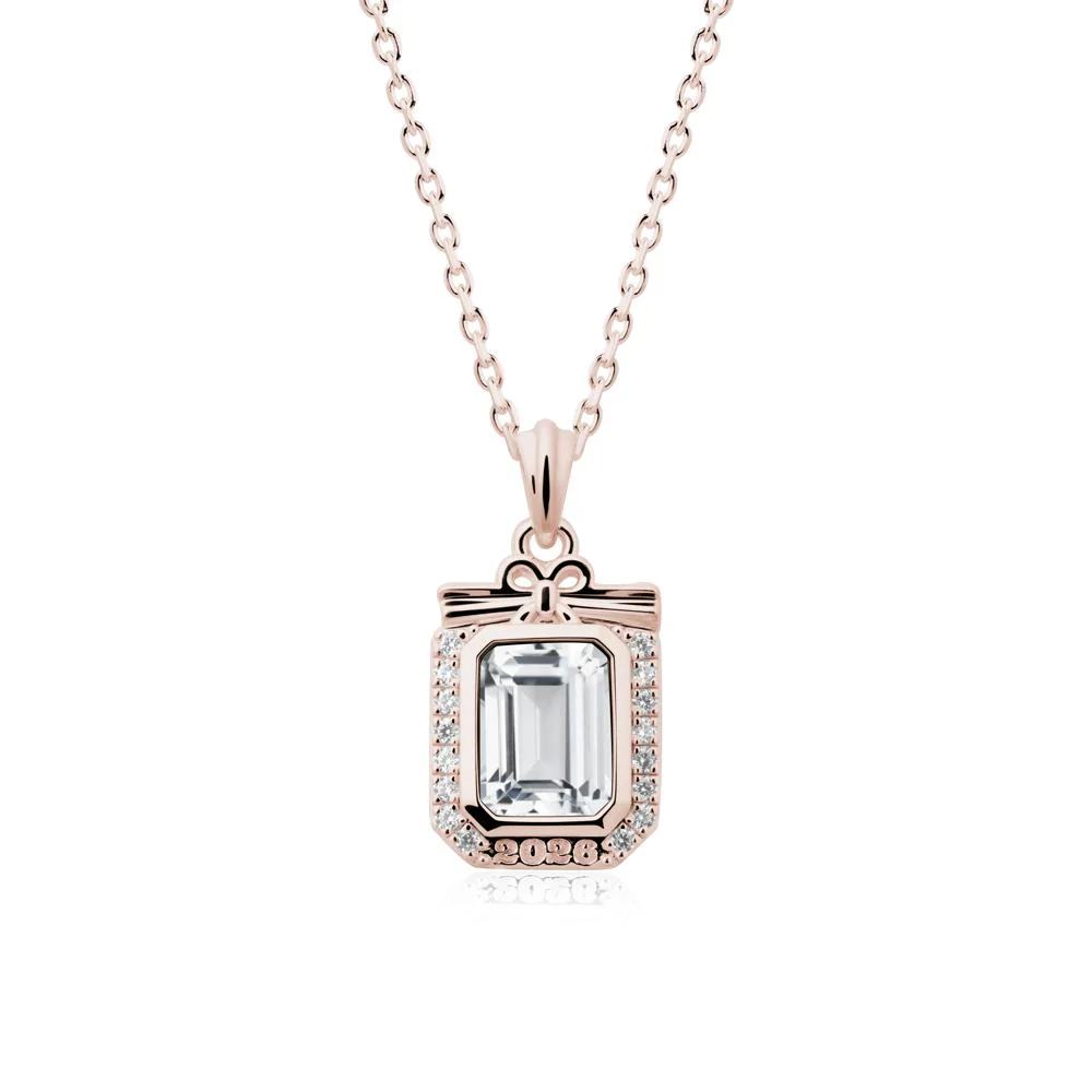 Engravable Year White Topaz Halo Pendant Necklace - Image 2