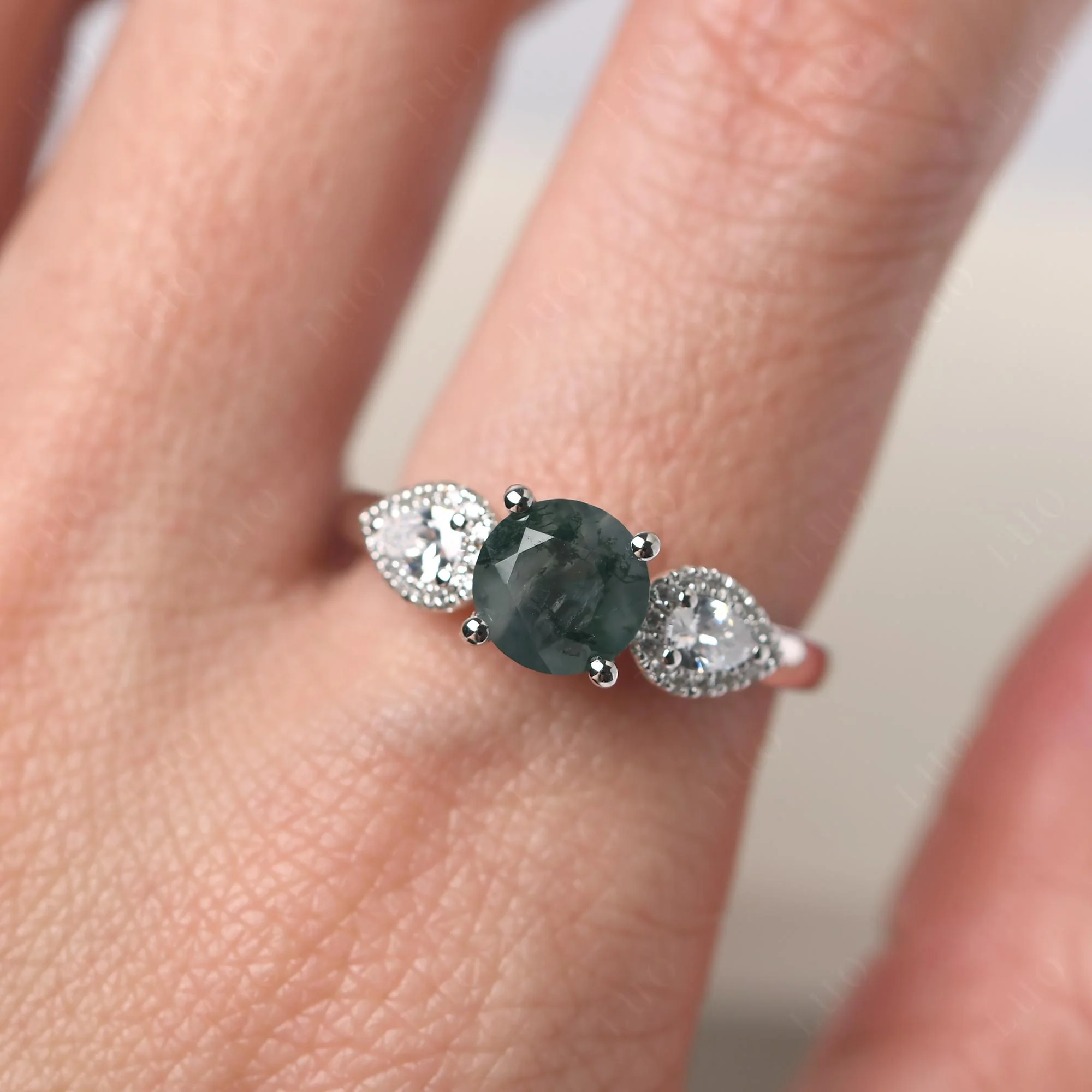 Three Stone Euro Shank Moss Agate Ring - Image 6