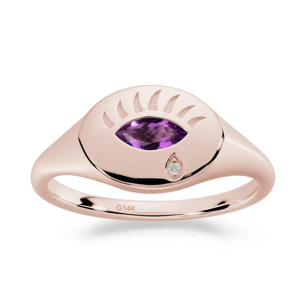 Evil Eye Signet Marquise Amethyst Ring