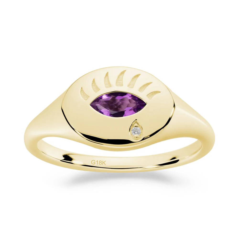 Evil Eye Signet Marquise Amethyst Ring - Image 8