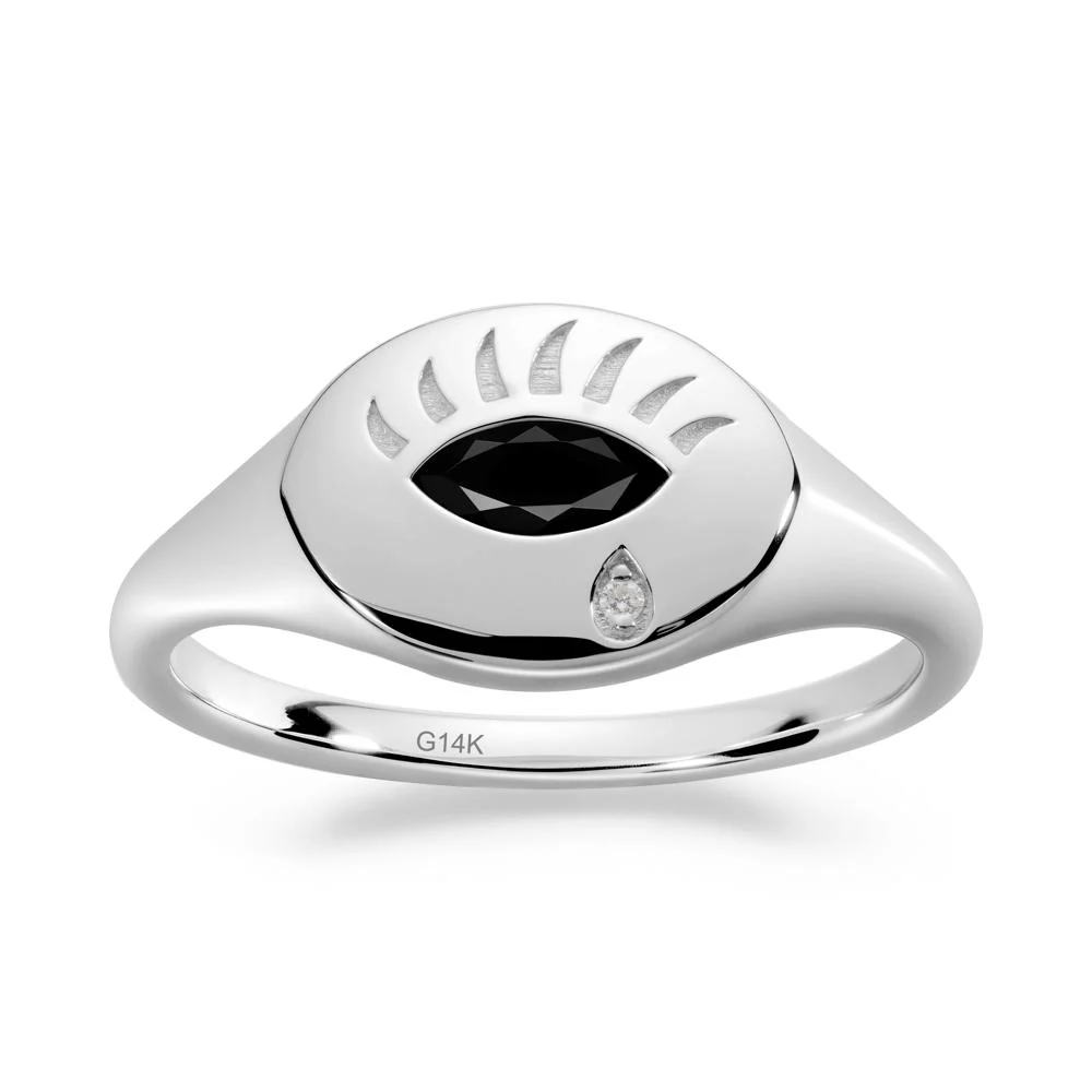 Evil Eye Signet Marquise Black Spinel Ring