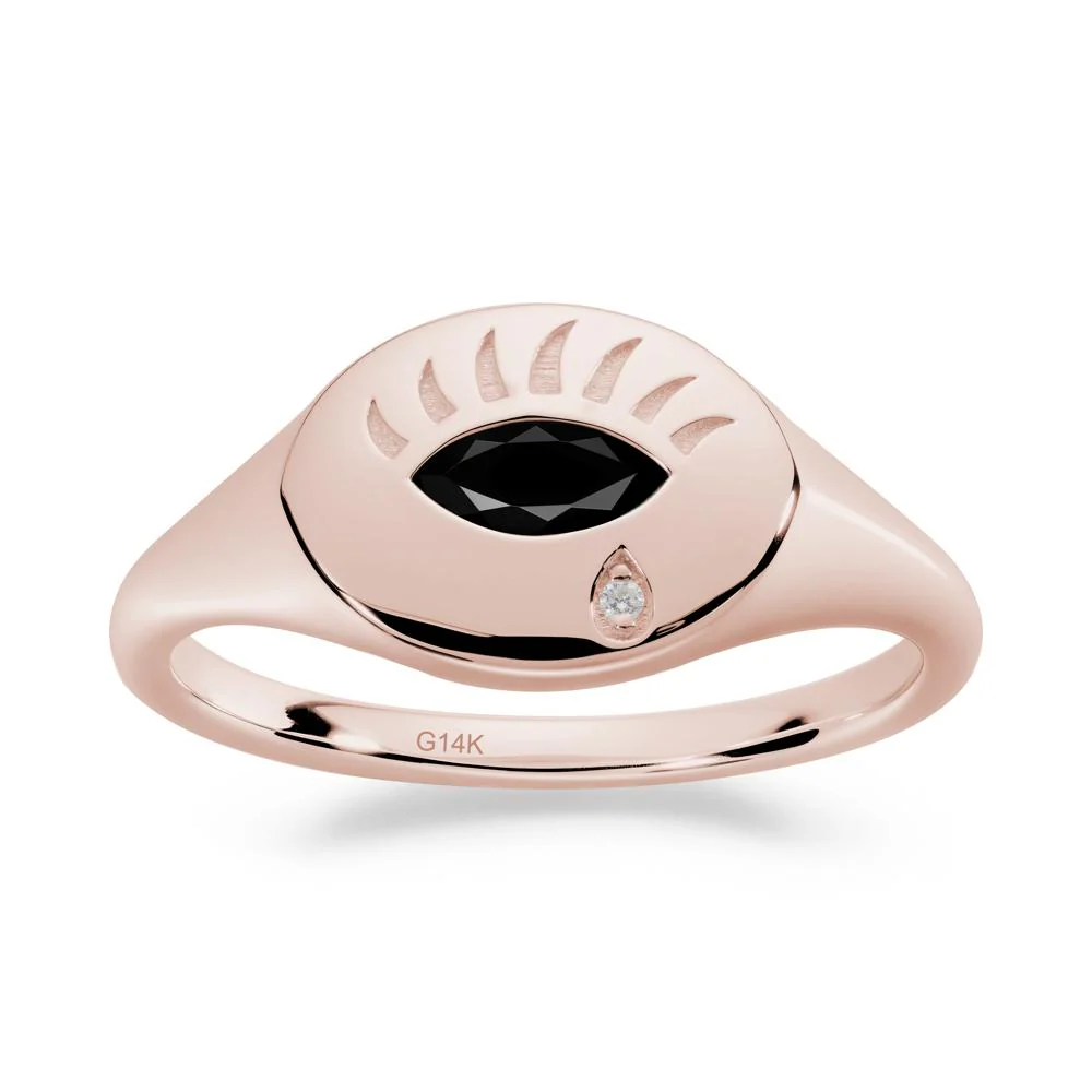 Evil Eye Signet Marquise Black Spinel Ring - Image 2