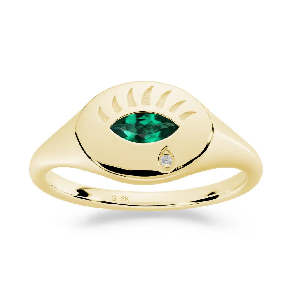 Evil Eye Signet Marquise Emerald Ring - Image 4