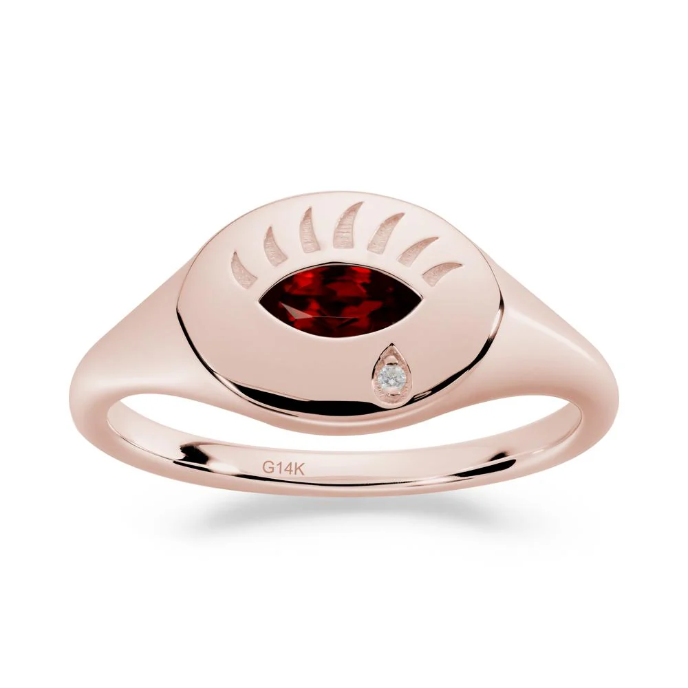Evil Eye Signet Marquise Garnet Ring