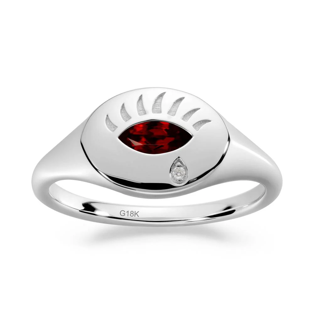 Evil Eye Signet Marquise Garnet Ring - Image 3