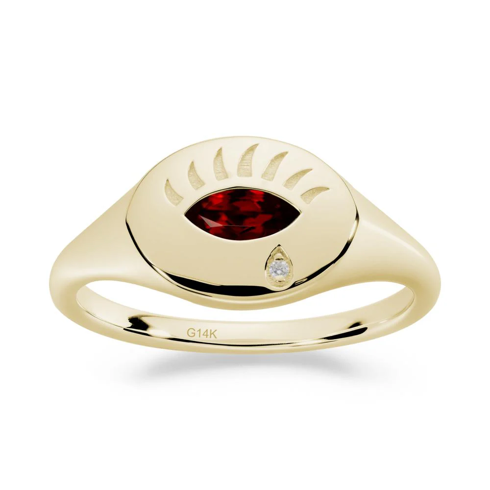 Evil Eye Signet Marquise Garnet Ring - Image 6