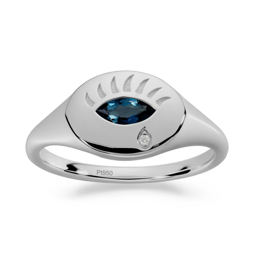 Evil Eye Signet Marquise London Blue Topaz Ring