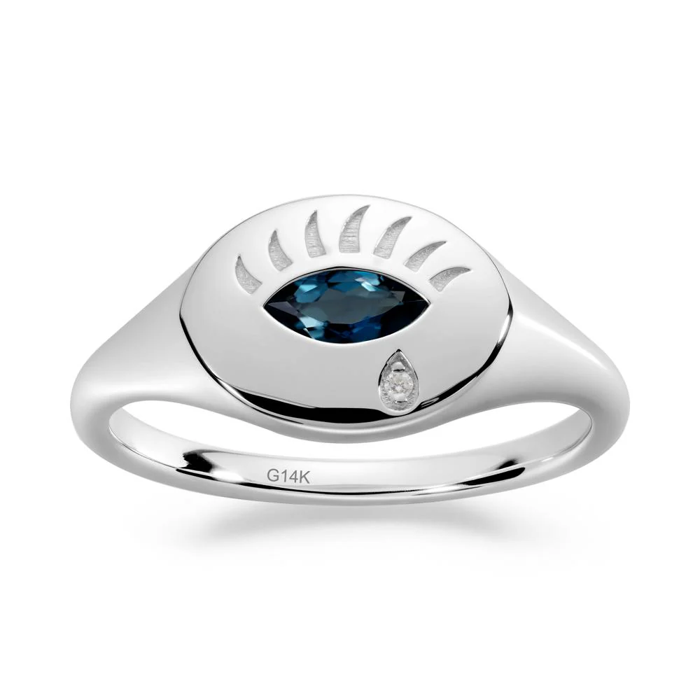 Evil Eye Signet Marquise London Blue Topaz Ring - Image 2