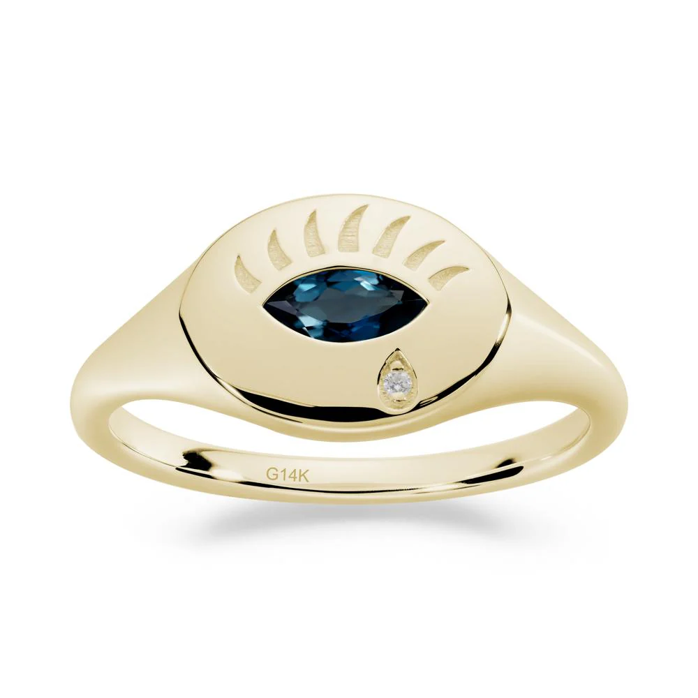 Evil Eye Signet Marquise London Blue Topaz Ring - Image 6