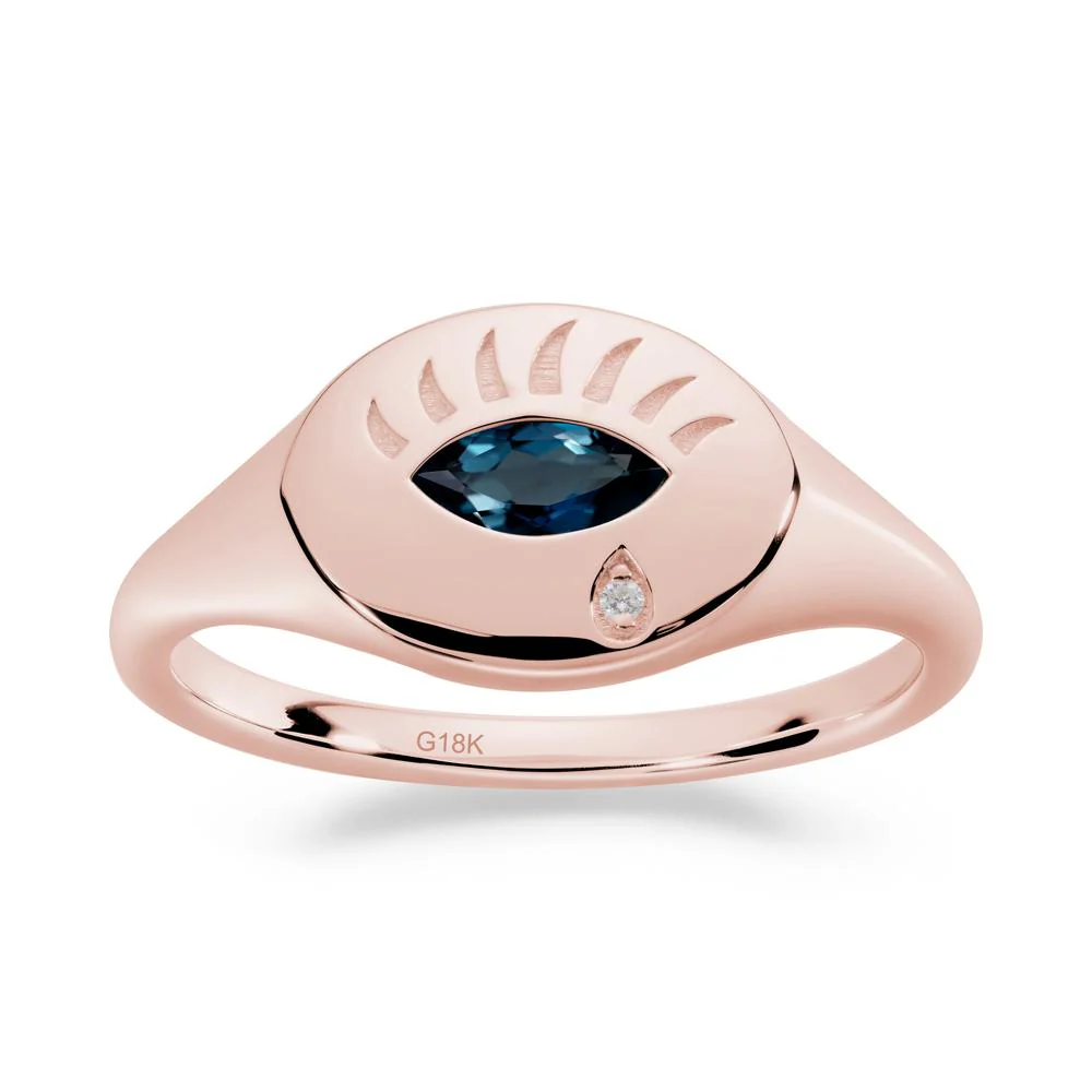 Evil Eye Signet Marquise London Blue Topaz Ring - Image 8