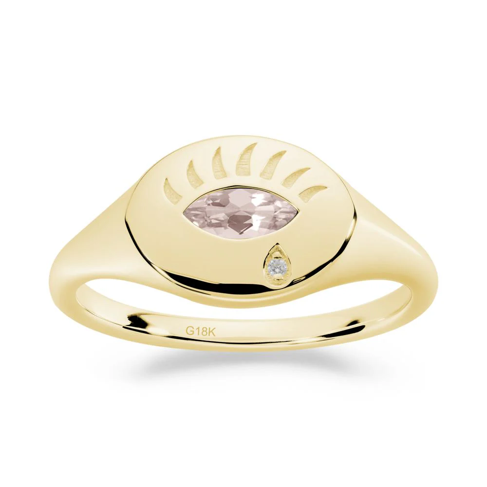 Evil Eye Signet Marquise Morganite Ring - Image 4