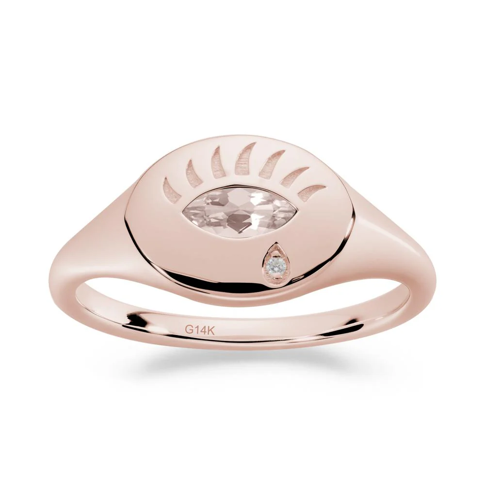 Evil Eye Signet Marquise Morganite Ring - Image 5