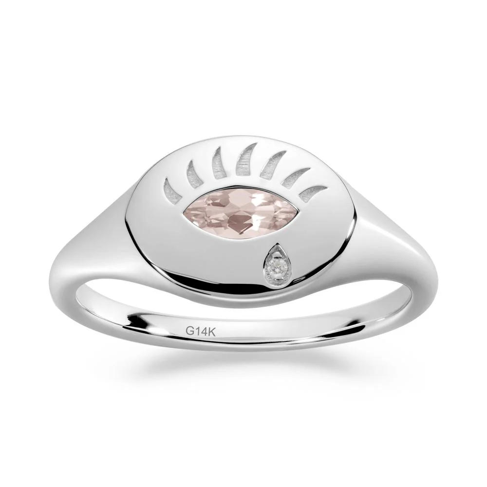 Evil Eye Signet Marquise Morganite Ring - Image 7