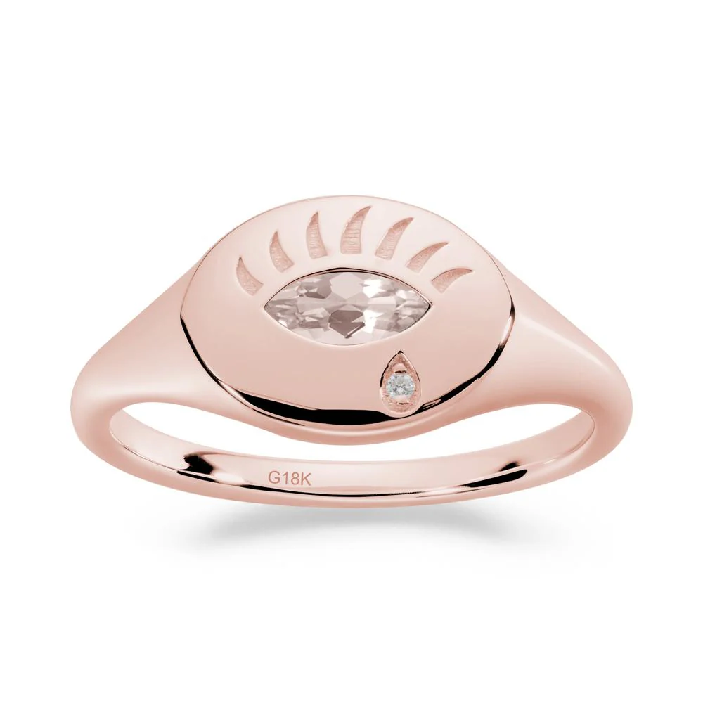 Evil Eye Signet Marquise Morganite Ring - Image 8