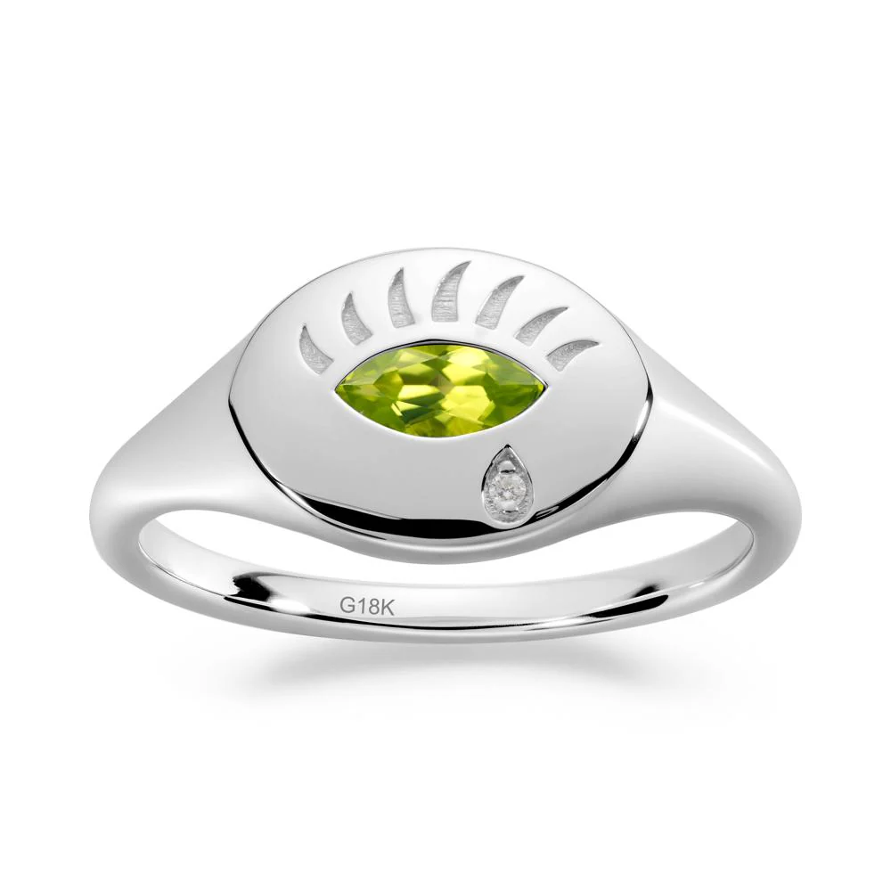 Evil Eye Signet Marquise Peridot Ring - Image 2