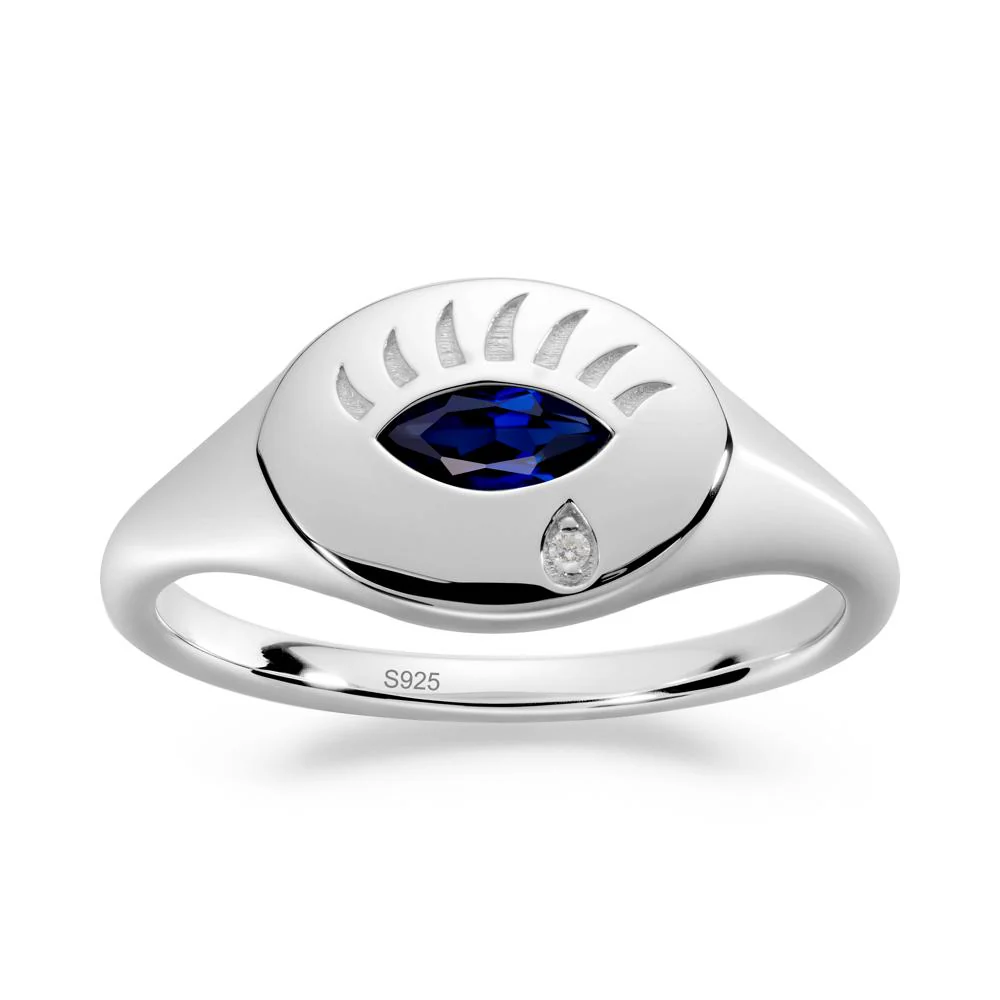 Evil Eye Signet Marquise Sapphire Ring