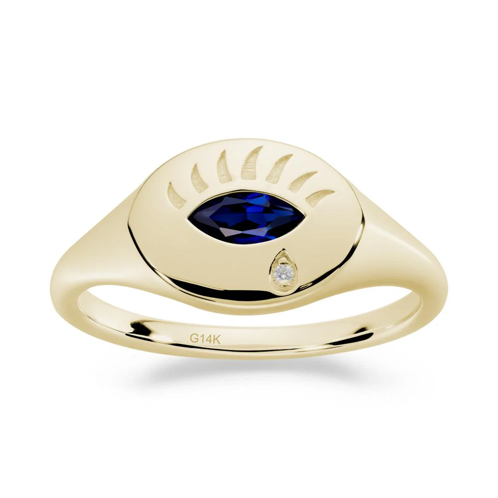 Evil Eye Signet Marquise Sapphire Ring - Image 3