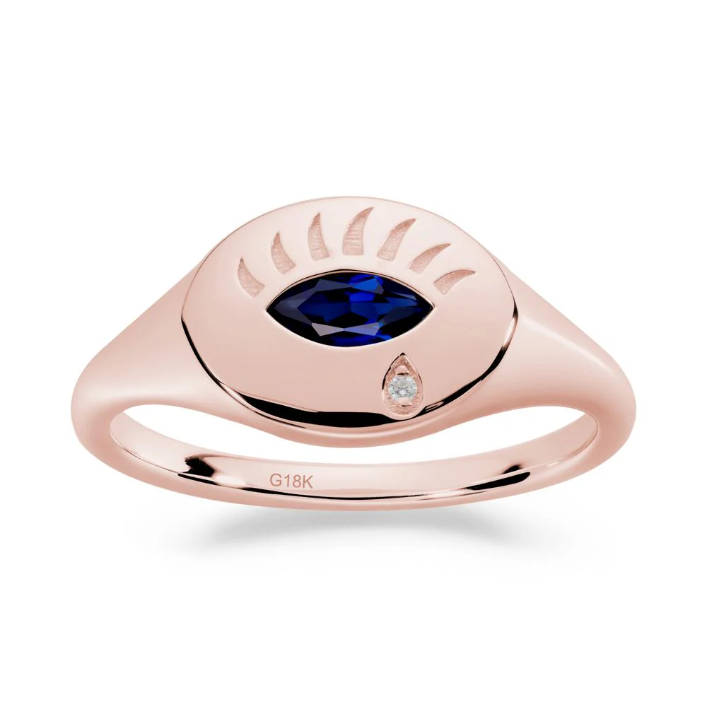 Evil Eye Signet Marquise Sapphire Ring - Image 4