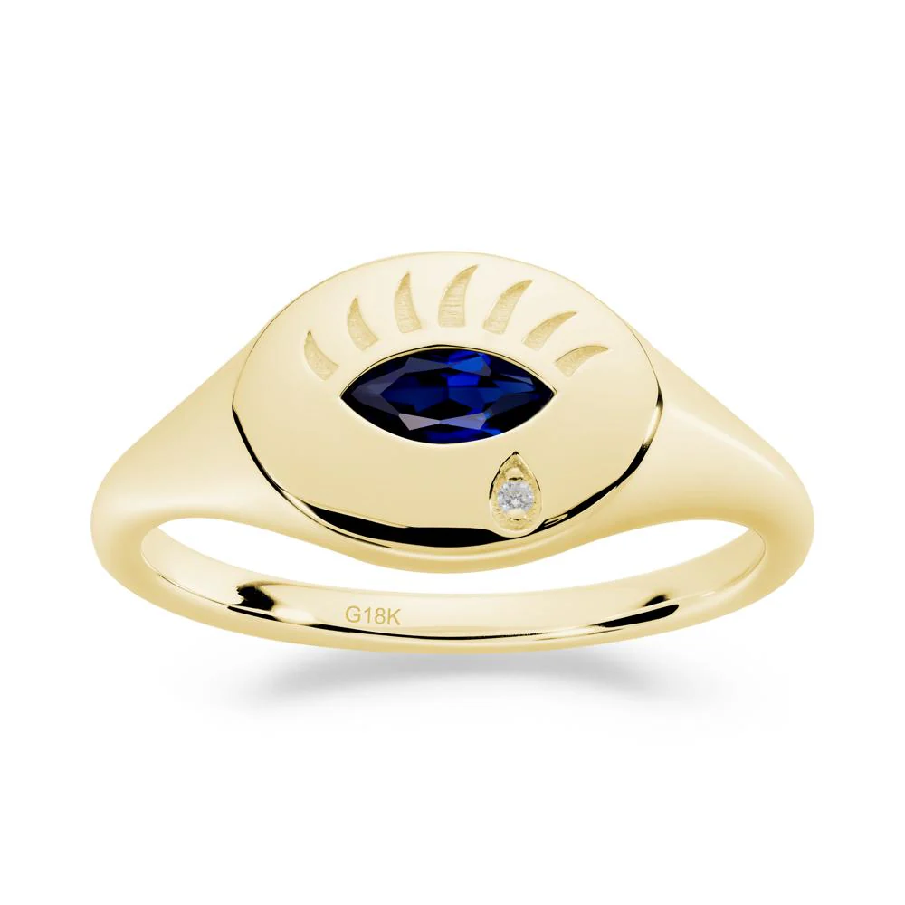 Evil Eye Signet Marquise Sapphire Ring - Image 6