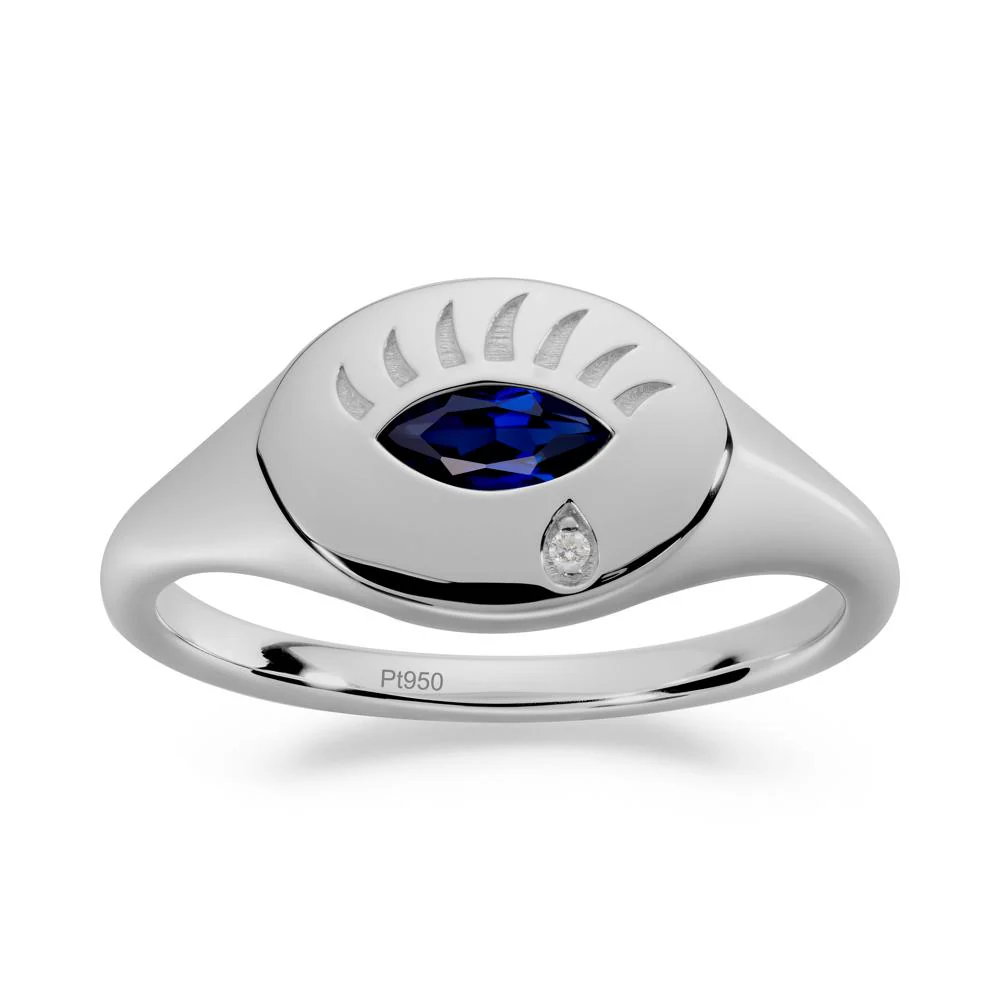 Evil Eye Signet Marquise Sapphire Ring - Image 9