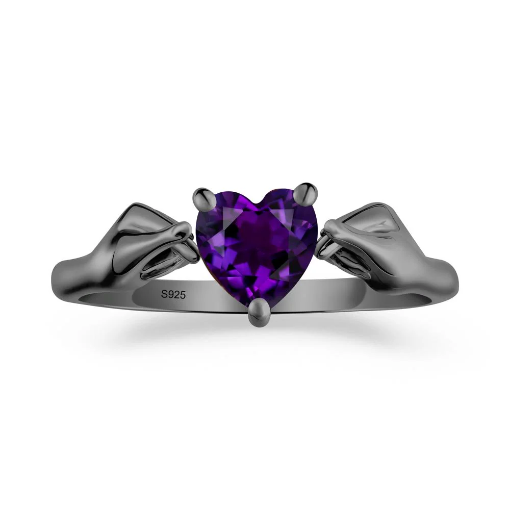 Finger Heart Amethyst Solitaire Ring - Image 2