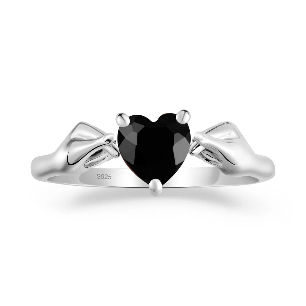Finger Heart Black Spinel Solitaire Ring
