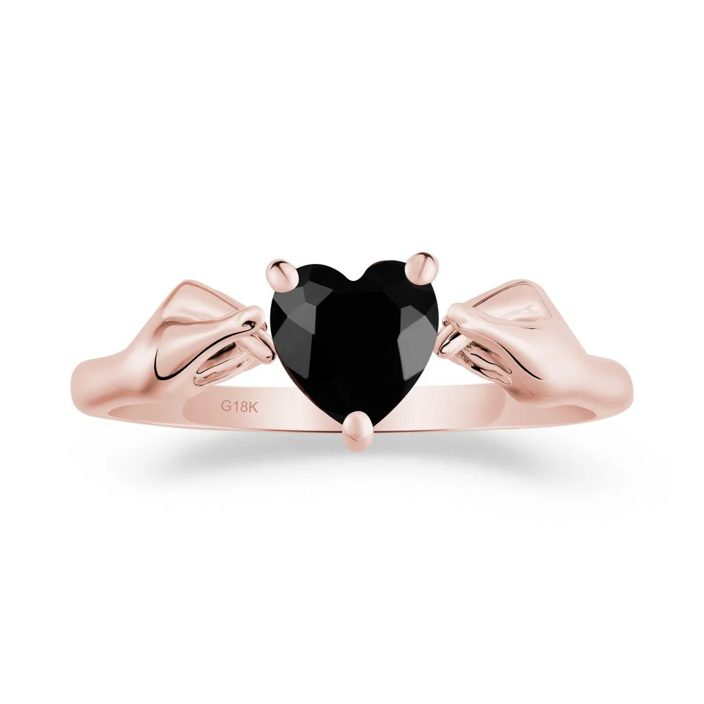 Finger Heart Black Spinel Solitaire Ring - Image 2