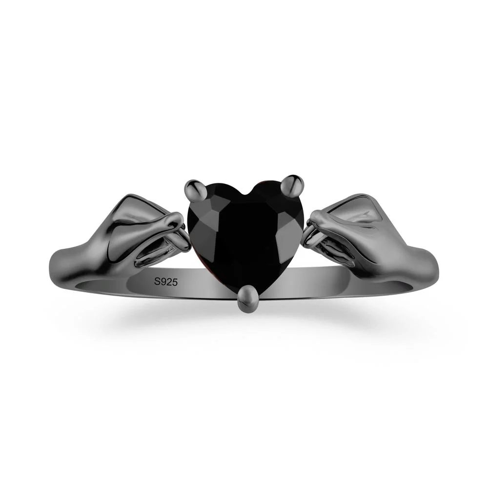 Finger Heart Black Spinel Solitaire Ring - Image 4