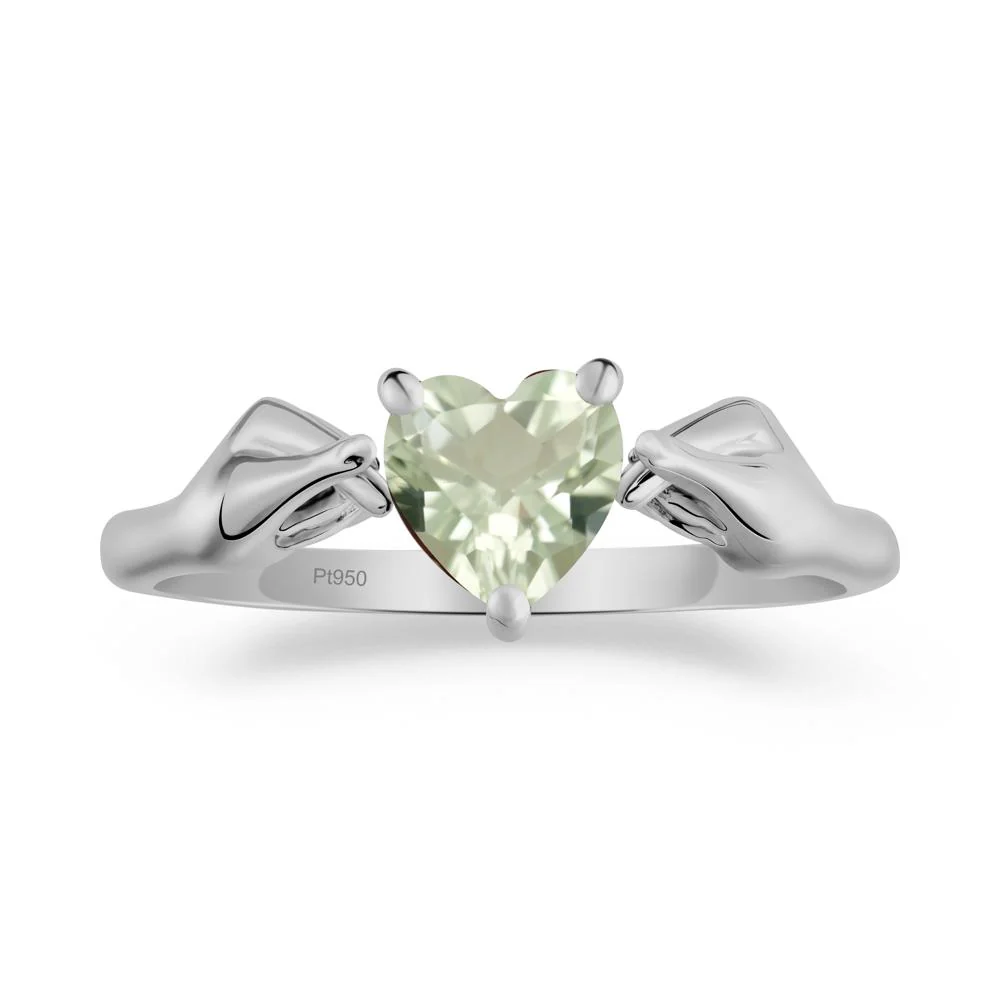 Finger Heart Green Amethyst Solitaire Ring