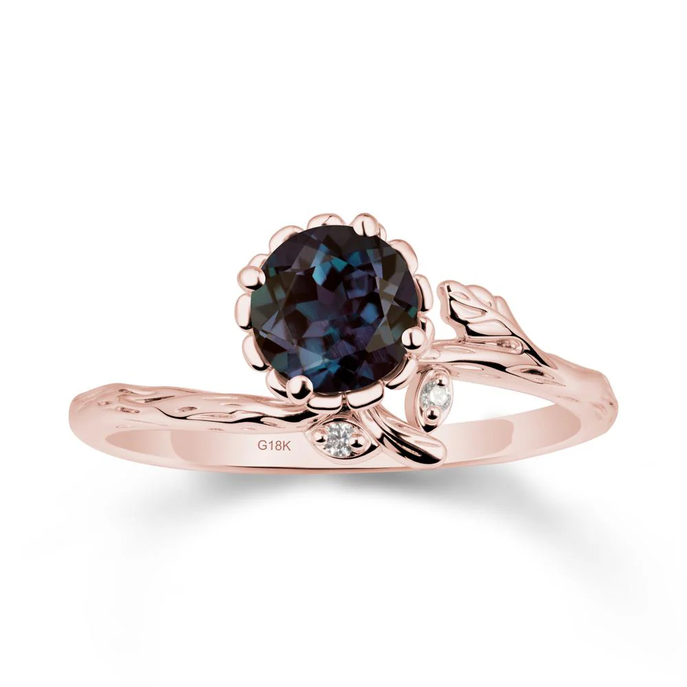Floral Alexandrite Ring with Leaf - Image 5
