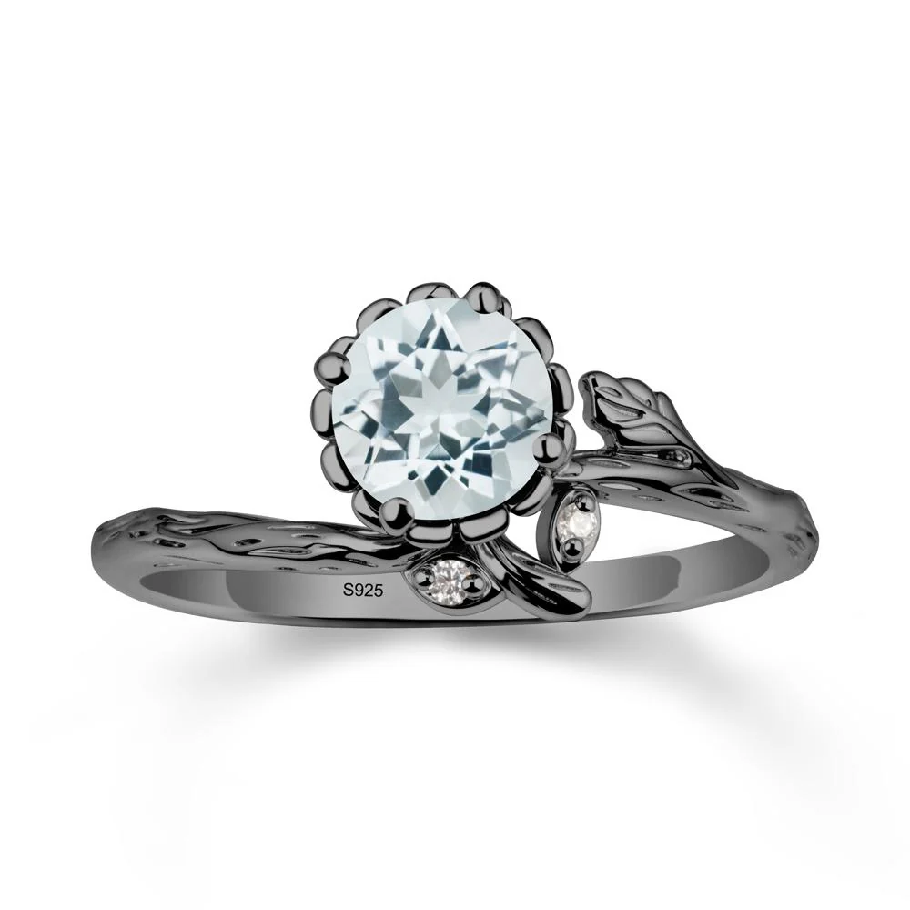 Floral Aquamarine Ring with Leaf