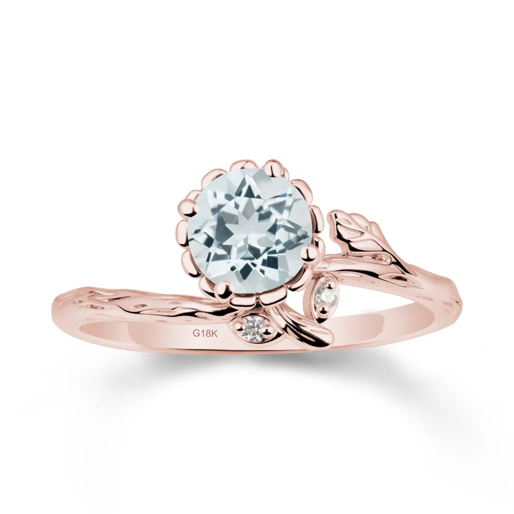 Floral Aquamarine Ring with Leaf - Image 5