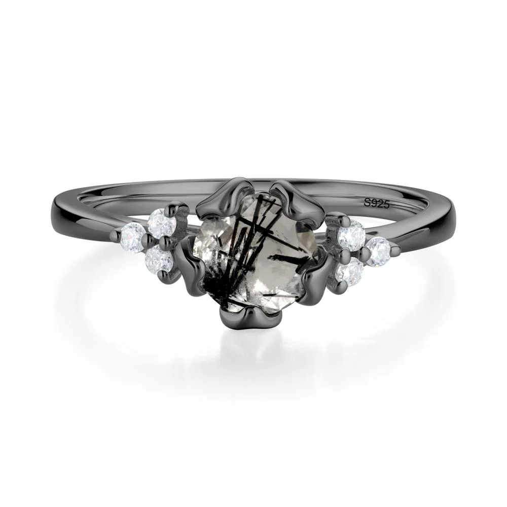 Floral Black Rutilated Quartz Cluster Ring