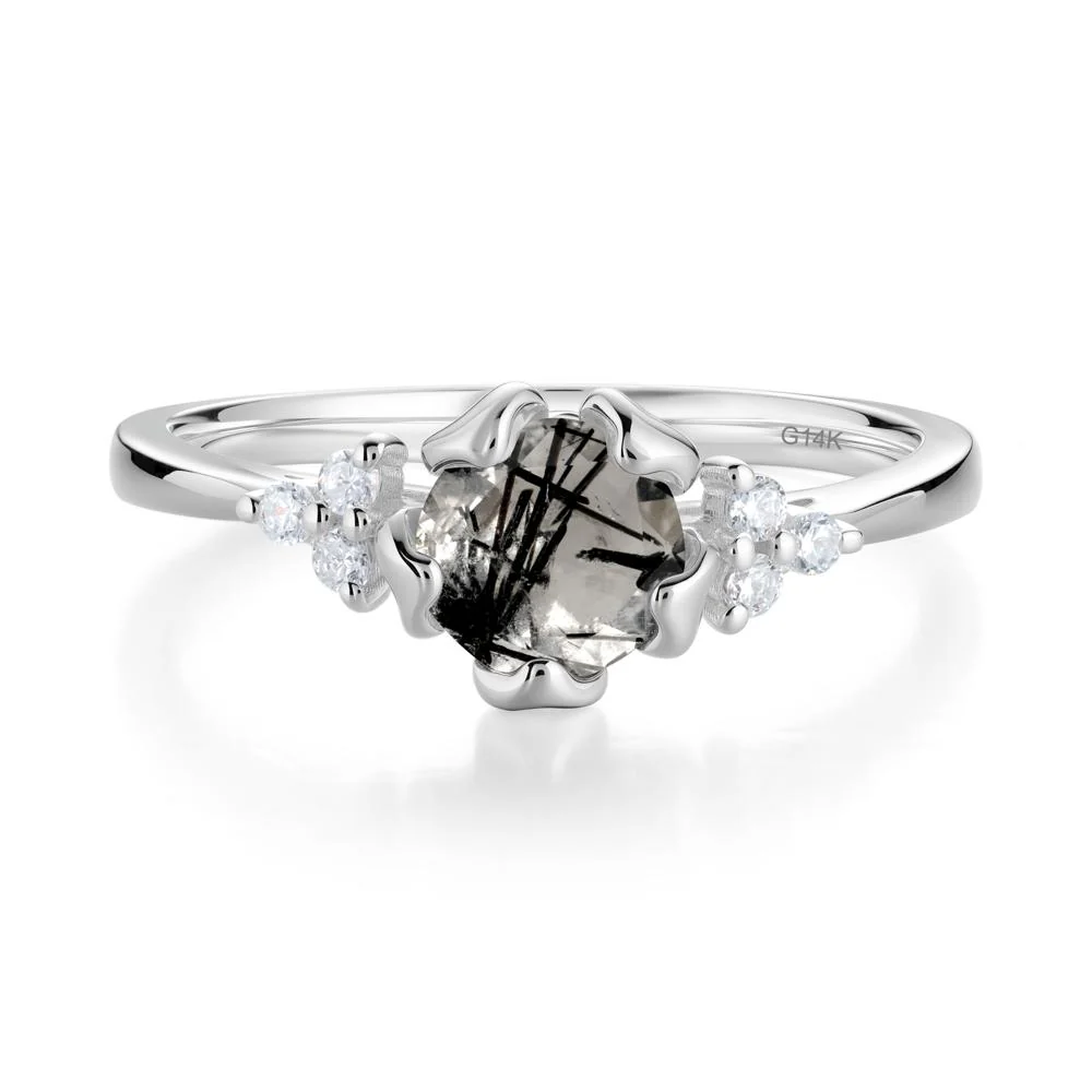 Floral Black Rutilated Quartz Cluster Ring - Image 4