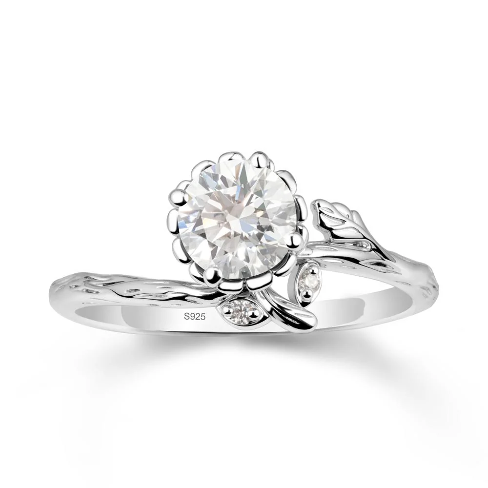 Floral Diamond Ring with Leaf - Image 9