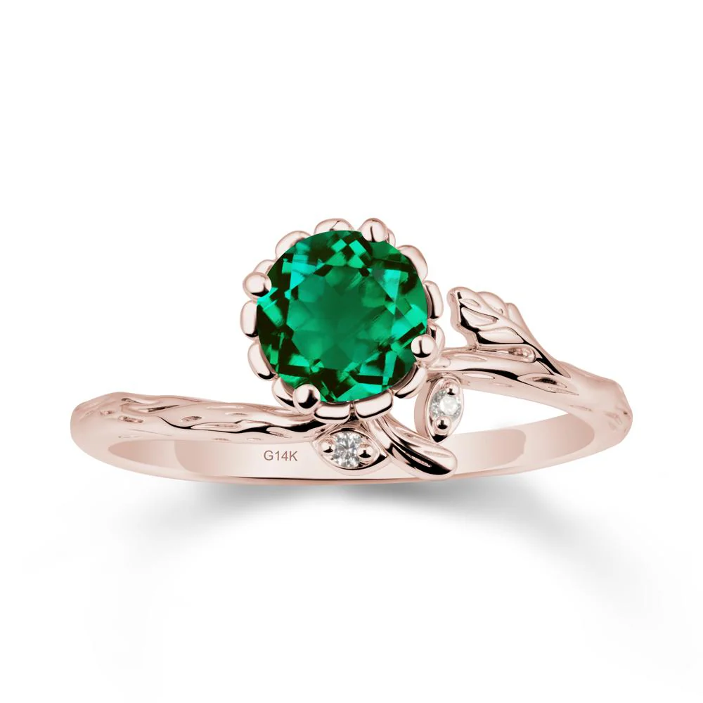 Floral Emerald Ring with Leaf - Image 2