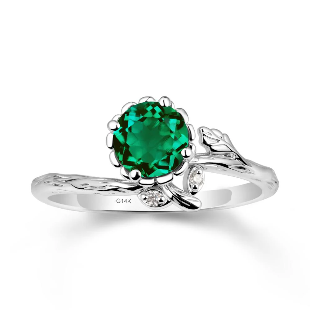 Floral Emerald Ring with Leaf - Image 3