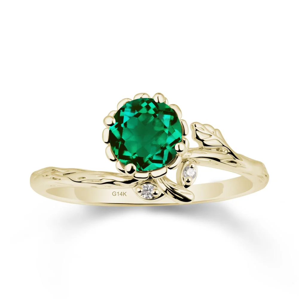 Floral Emerald Ring with Leaf - Image 4