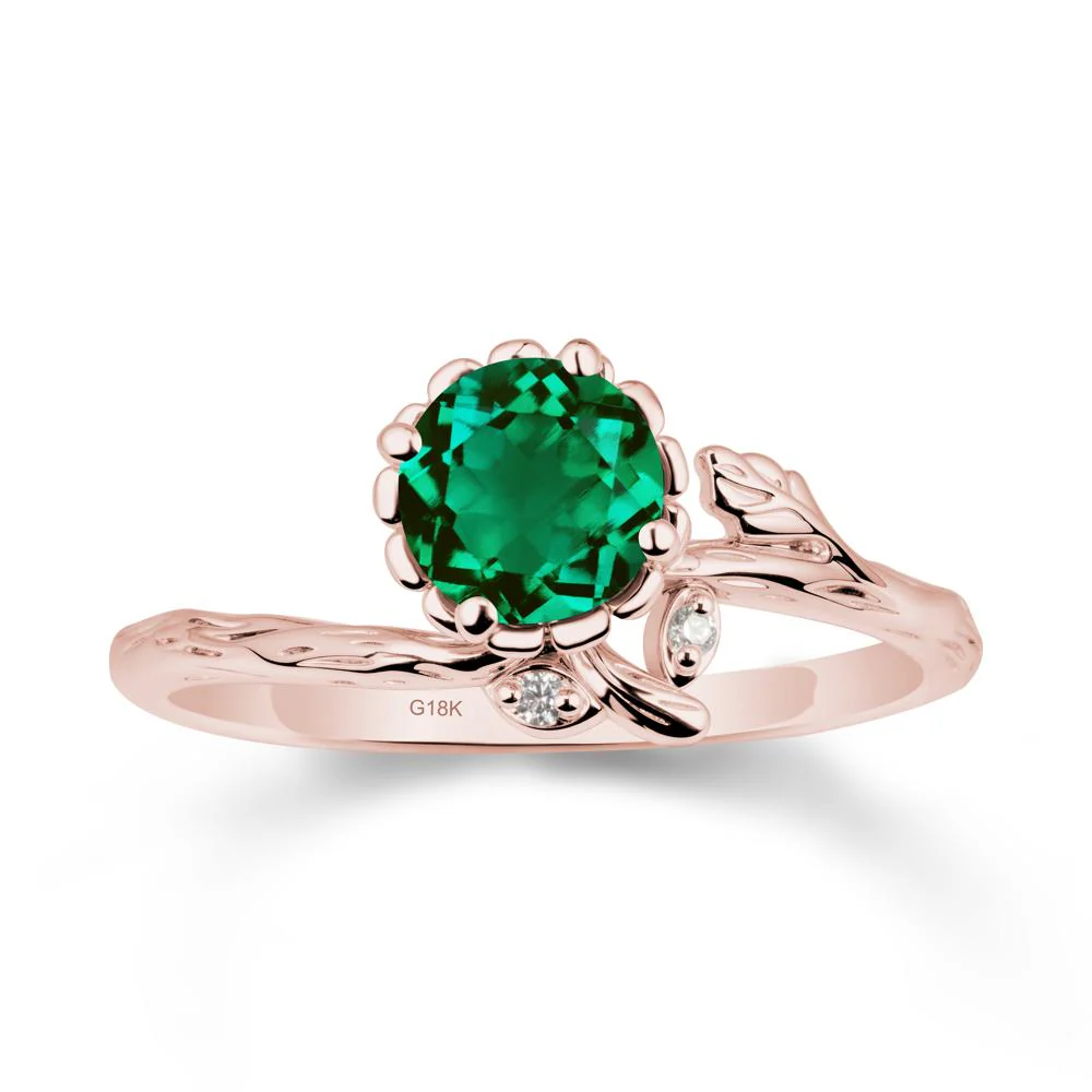 Floral Emerald Ring with Leaf - Image 5