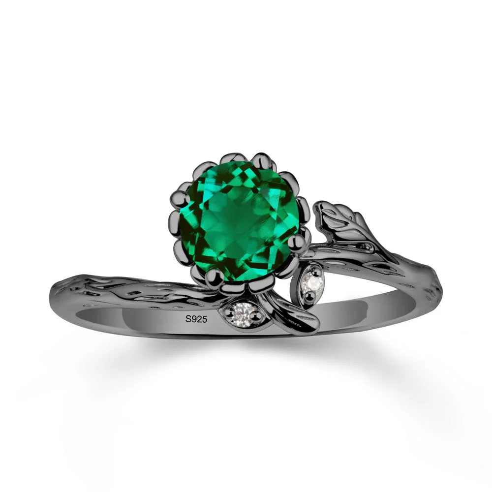 Floral Emerald Ring with Leaf - Image 8
