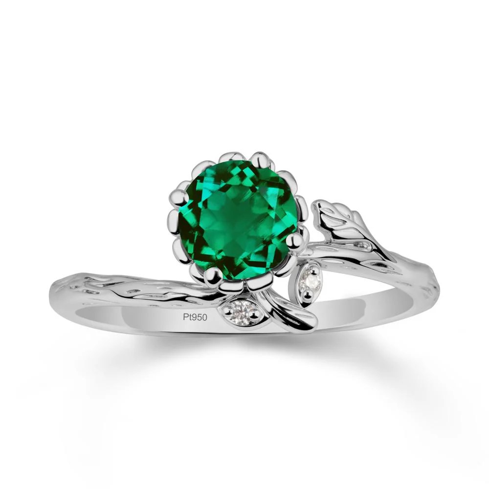 Floral Emerald Ring with Leaf - Image 9
