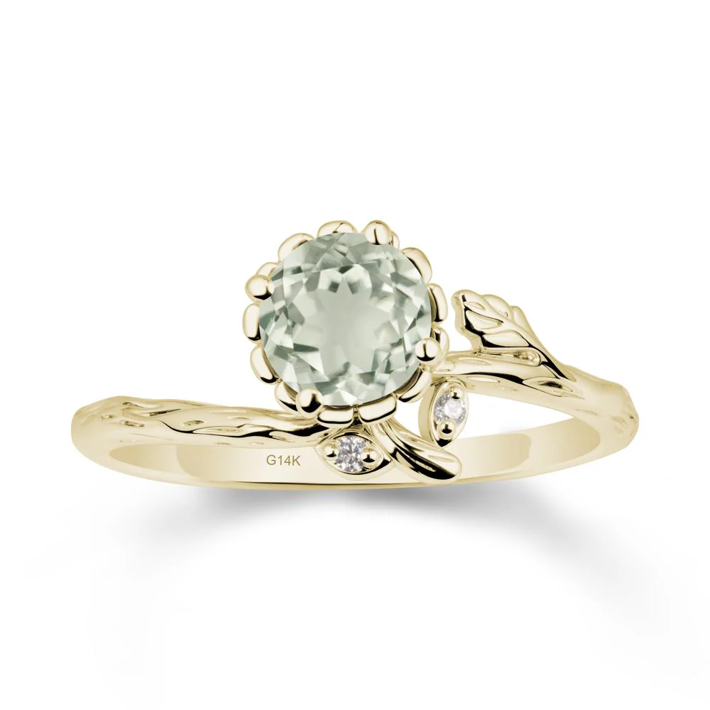 Floral Green Amethyst Ring with Leaf