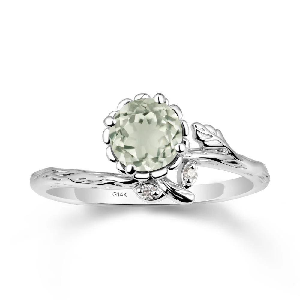 Floral Green Amethyst Ring with Leaf - Image 3