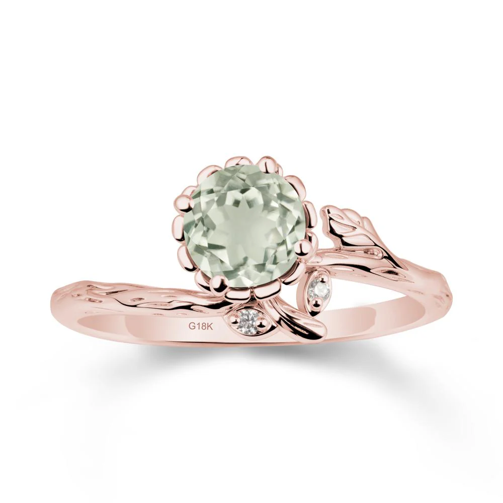 Floral Green Amethyst Ring with Leaf - Image 4