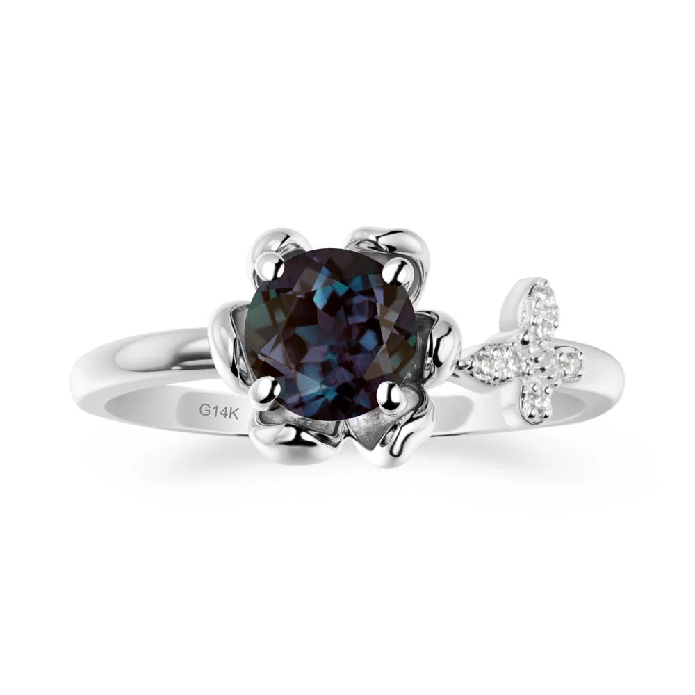 Floral Inspired Alexandrite Ring with Butterfly - Image 2